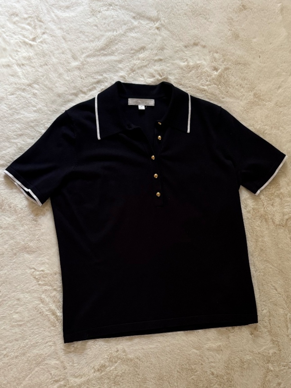 Brooks Brothers Women's Medium Silk Blend Short-Sleeve Tipped Polo Sweater